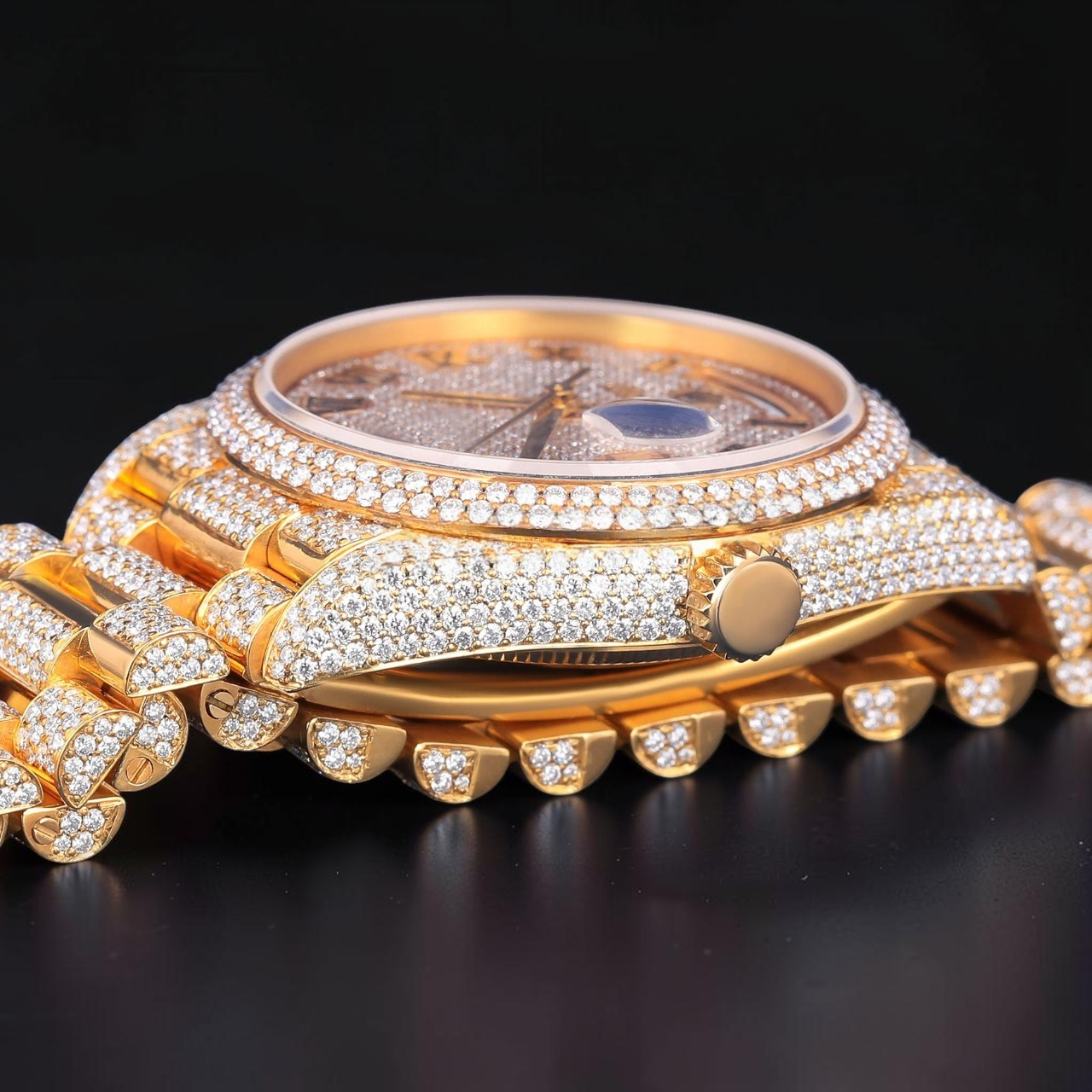 36MM Luxury Gold Moissanite Day Date Automatic Watch