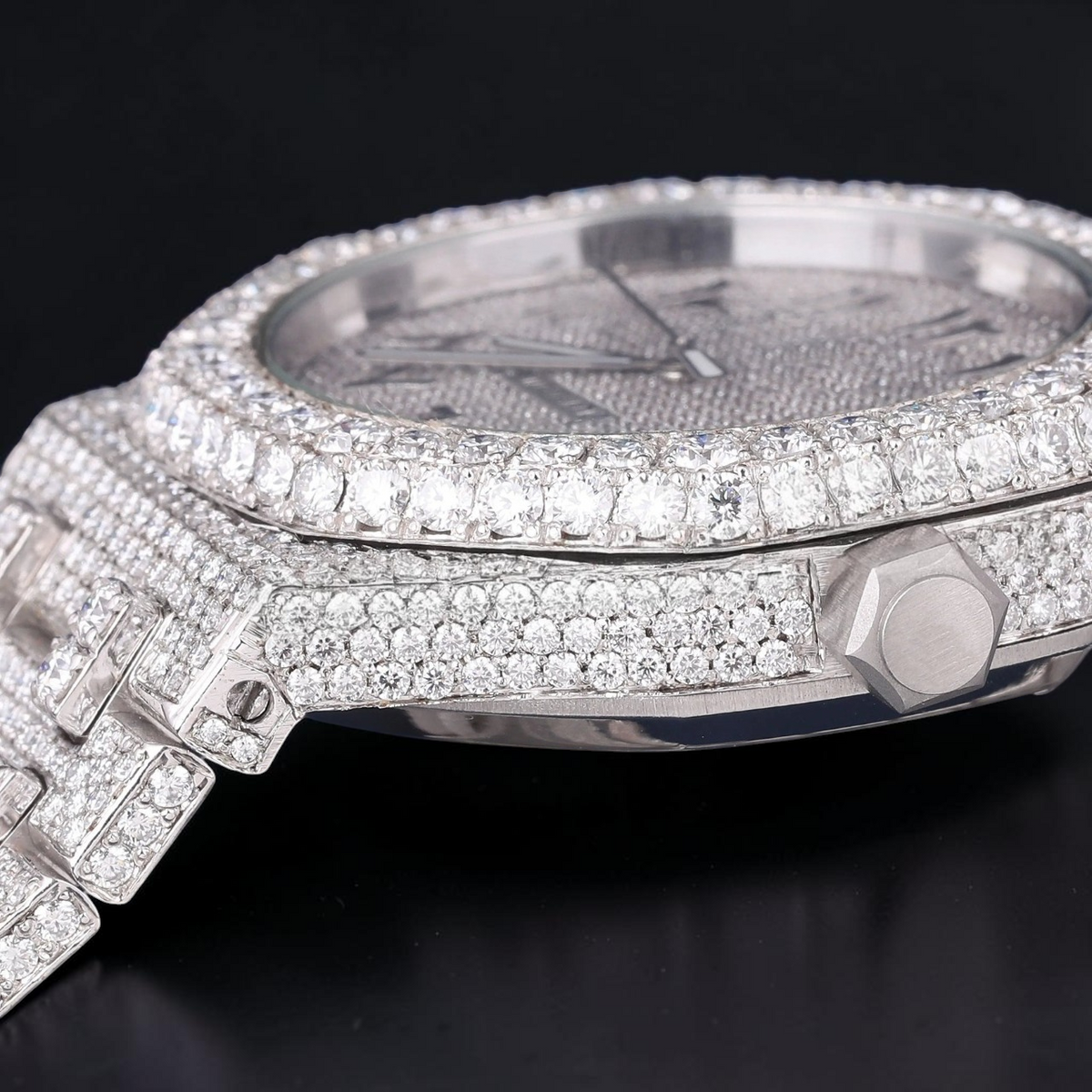 Arabic Dial White Gold VVS1 D Color Moissanite Diamond Automatic Watch