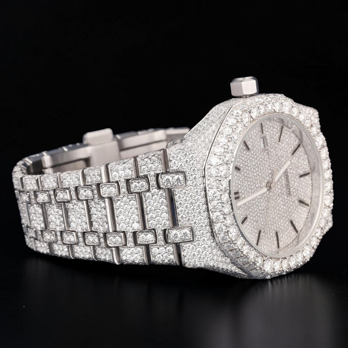 Luxury Silver Moissanite Automatic Diamond Watch VVS1 D Color