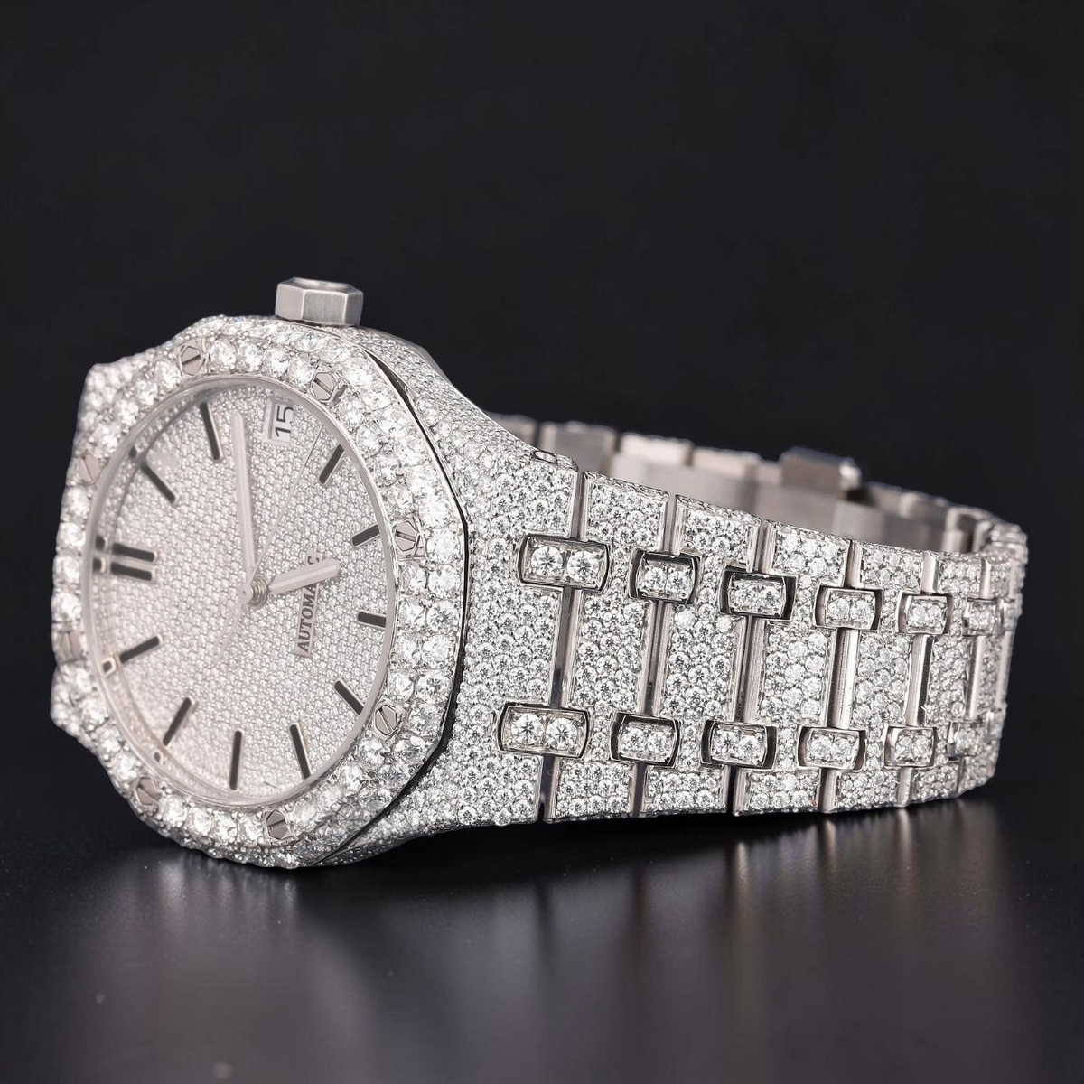 36mm Round Brilliant White Moissanite Automatic Watch