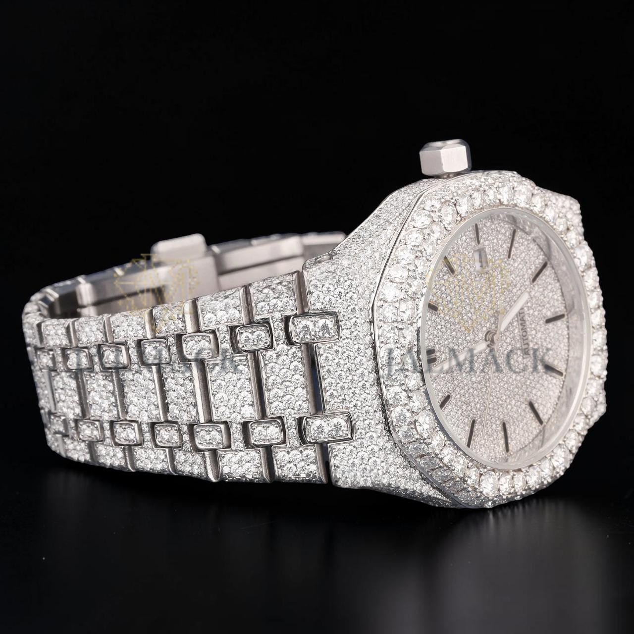 Luxury Silver Moissanite Automatic Diamond Watch VVS1 D Color