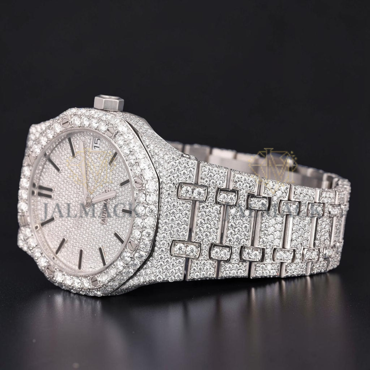 36mm Round Brilliant White Moissanite Automatic Watch