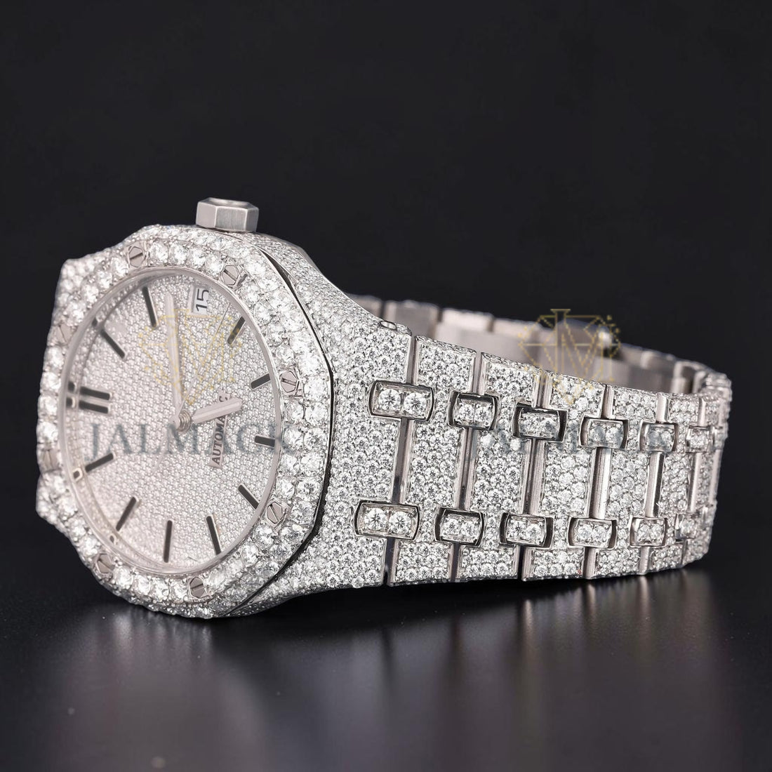 36mm Round Brilliant White Moissanite Automatic Watch