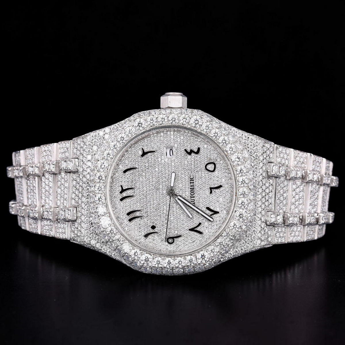 Arabic Dial White Gold VVS1 D Color Moissanite Diamond Automatic Watch