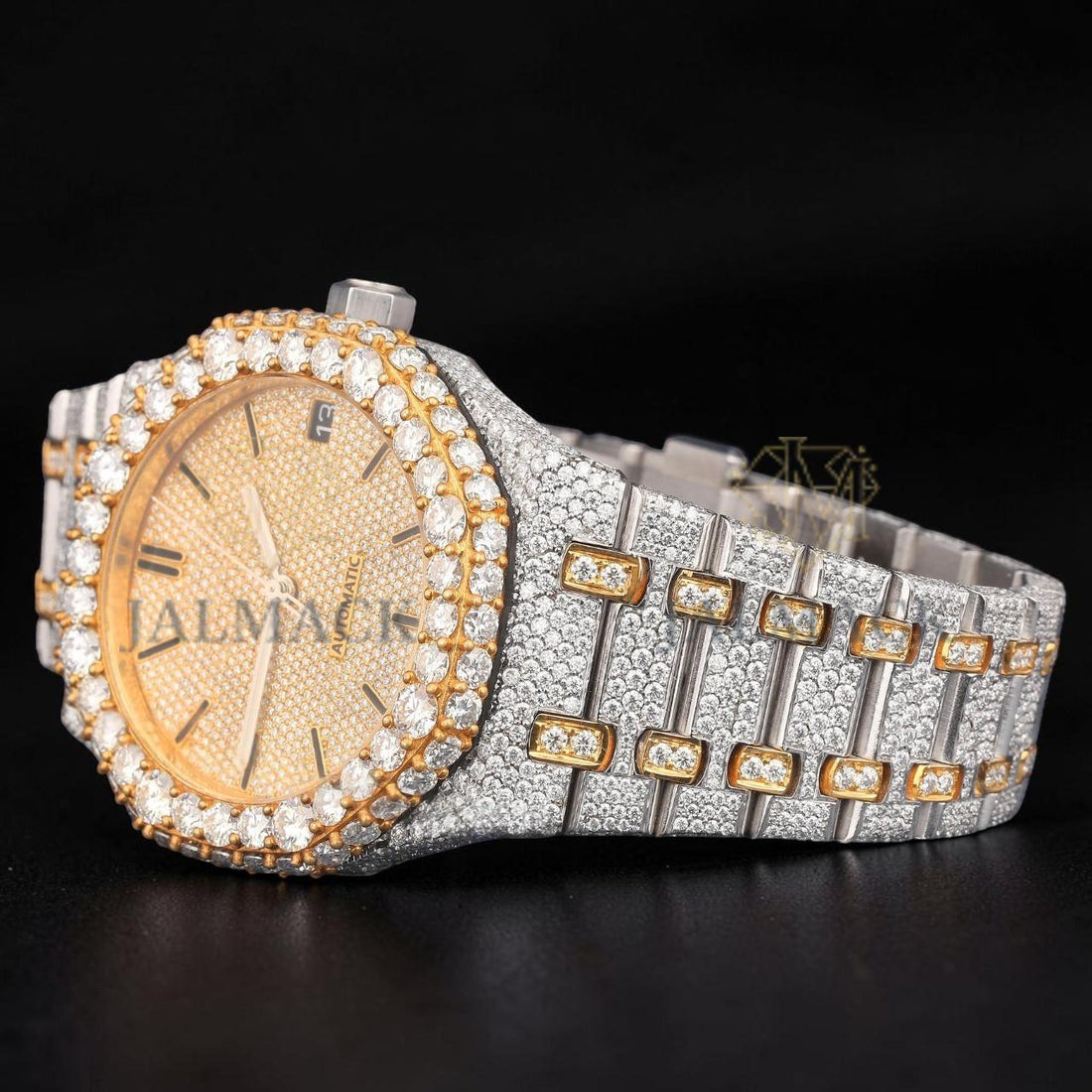 Luxury Two-Tone Moissanite Automatic Date Watch VVS1 D Color Fully Iced Out