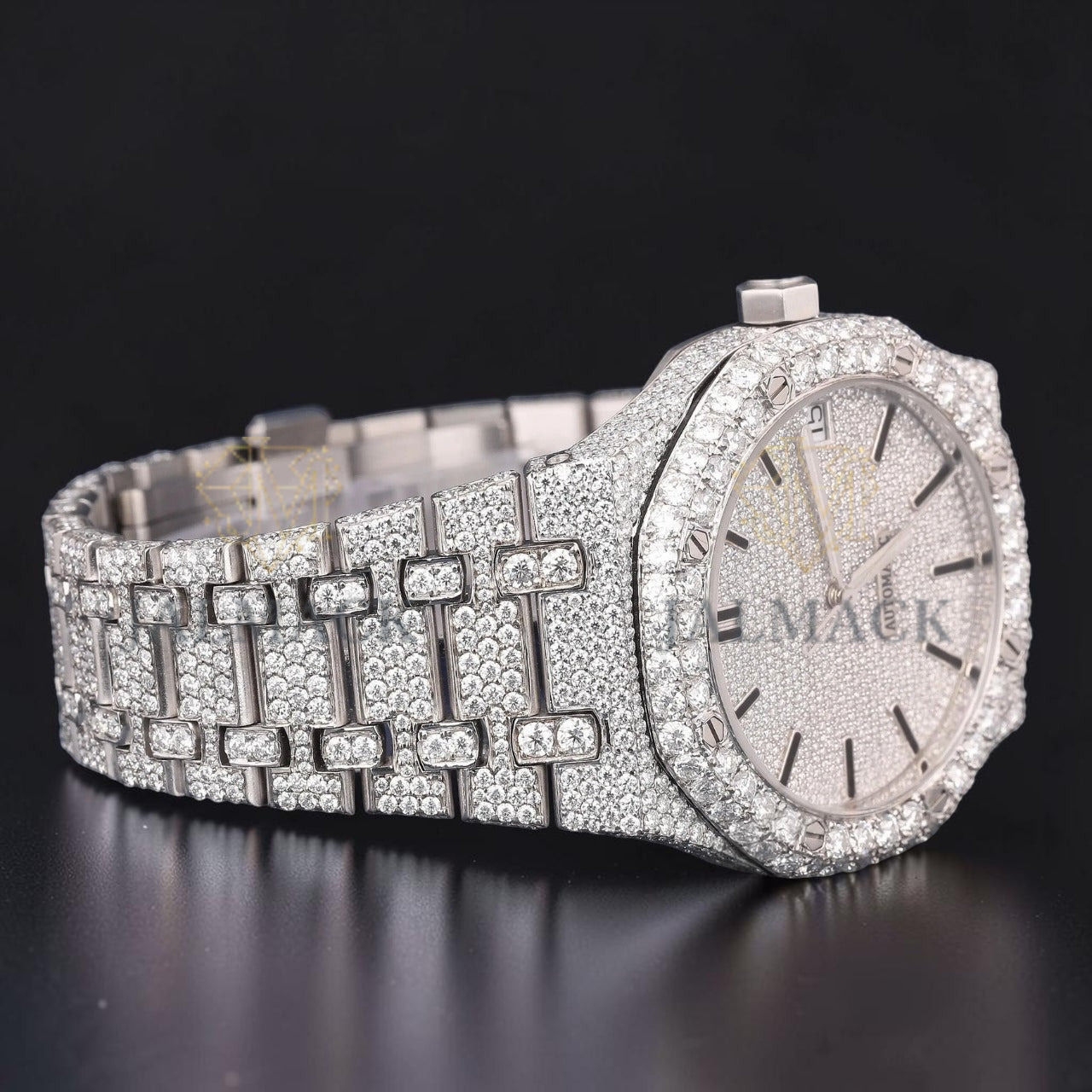 36mm Round Brilliant White Moissanite Automatic Watch