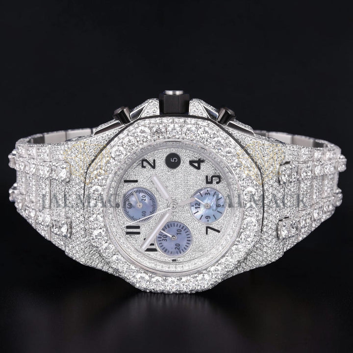 Luxury Silver Moissanite Chronograph Watch VVS1 D Color