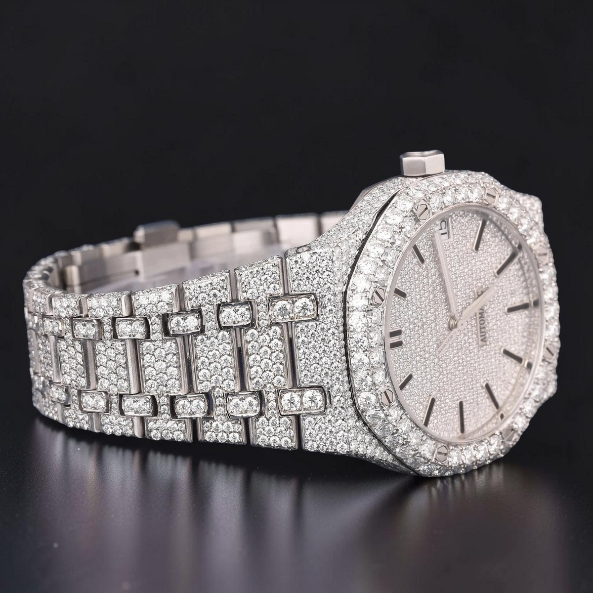 36mm Round Brilliant White Moissanite Automatic Watch