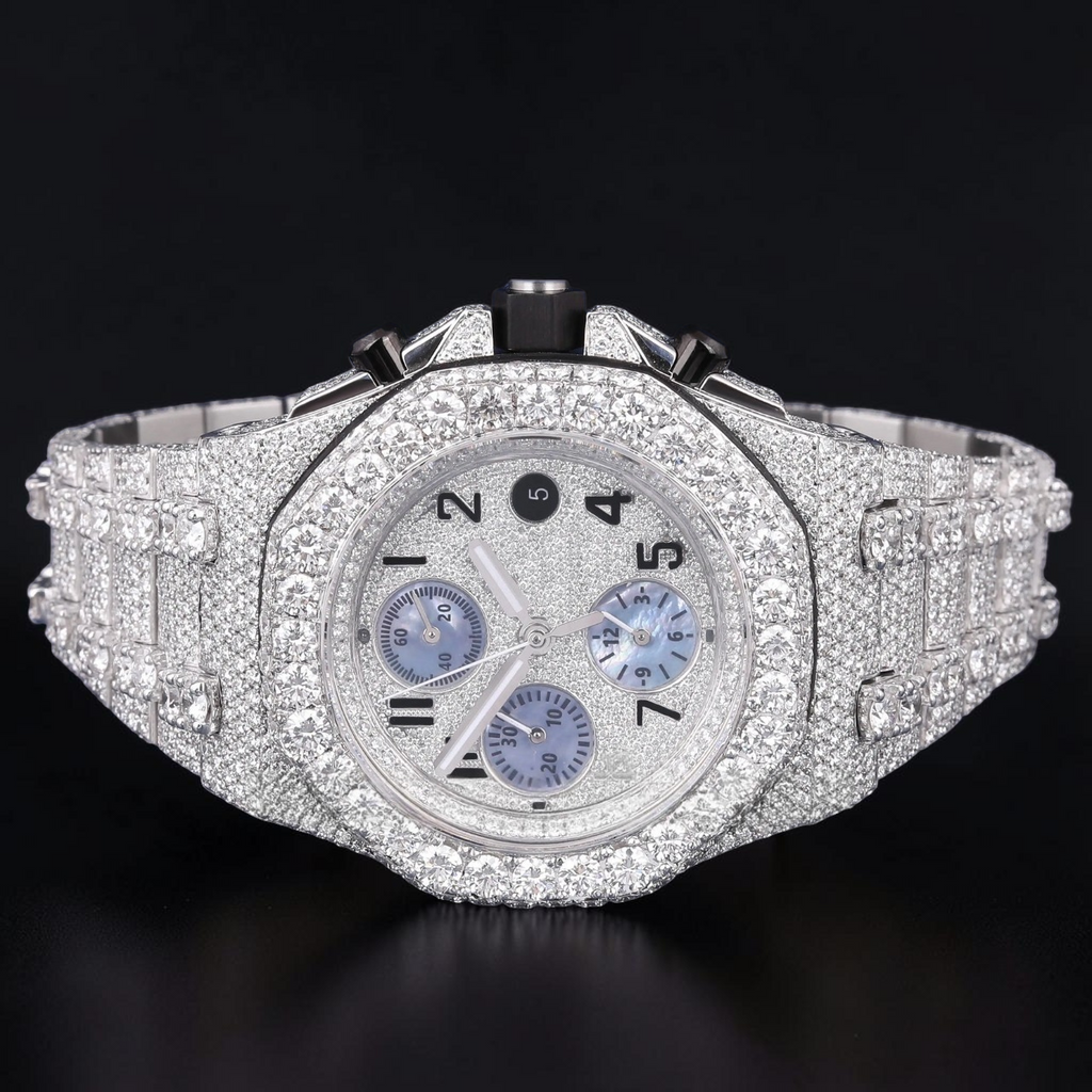 Luxury Silver Moissanite Chronograph Watch VVS1 D Color