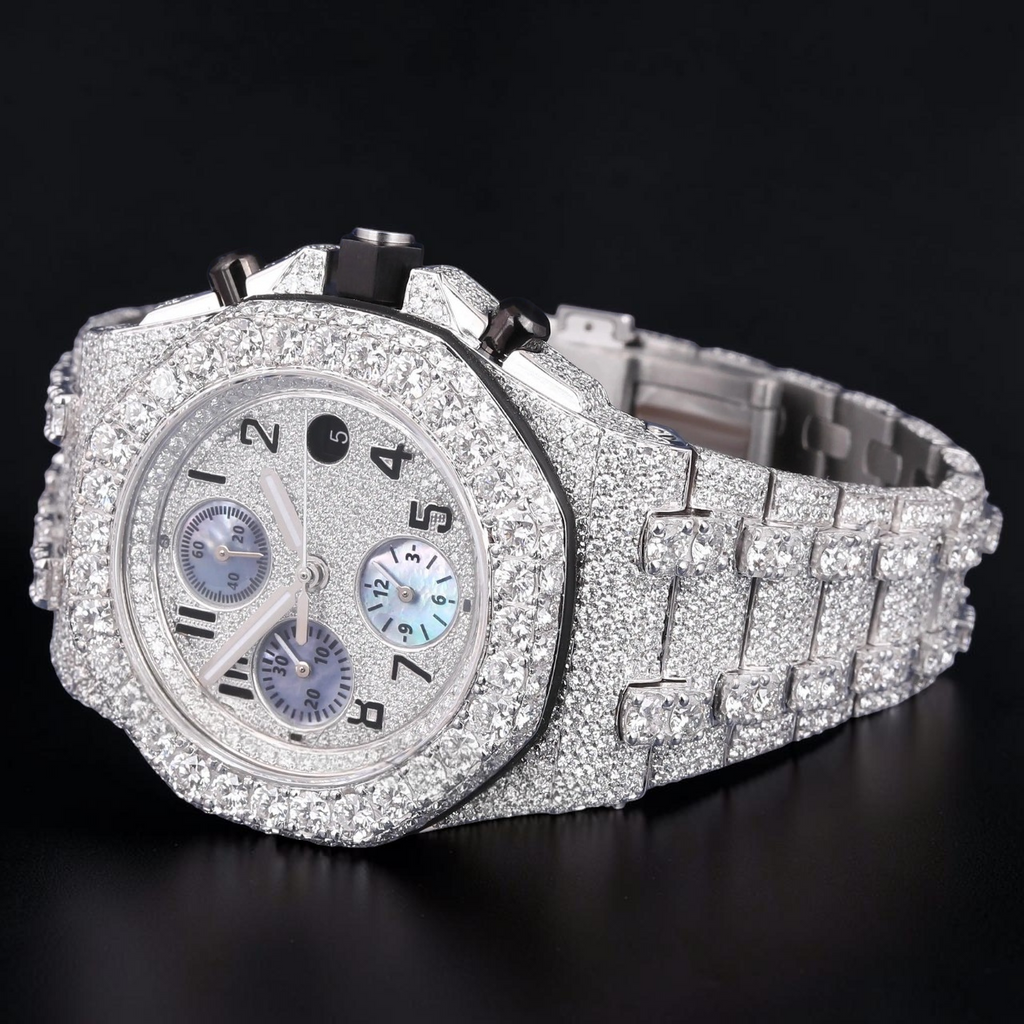 Luxury Silver Moissanite Chronograph Watch VVS1 D Color