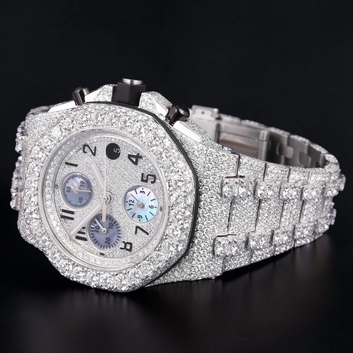 Luxury Silver Moissanite Chronograph Watch VVS1 D Color