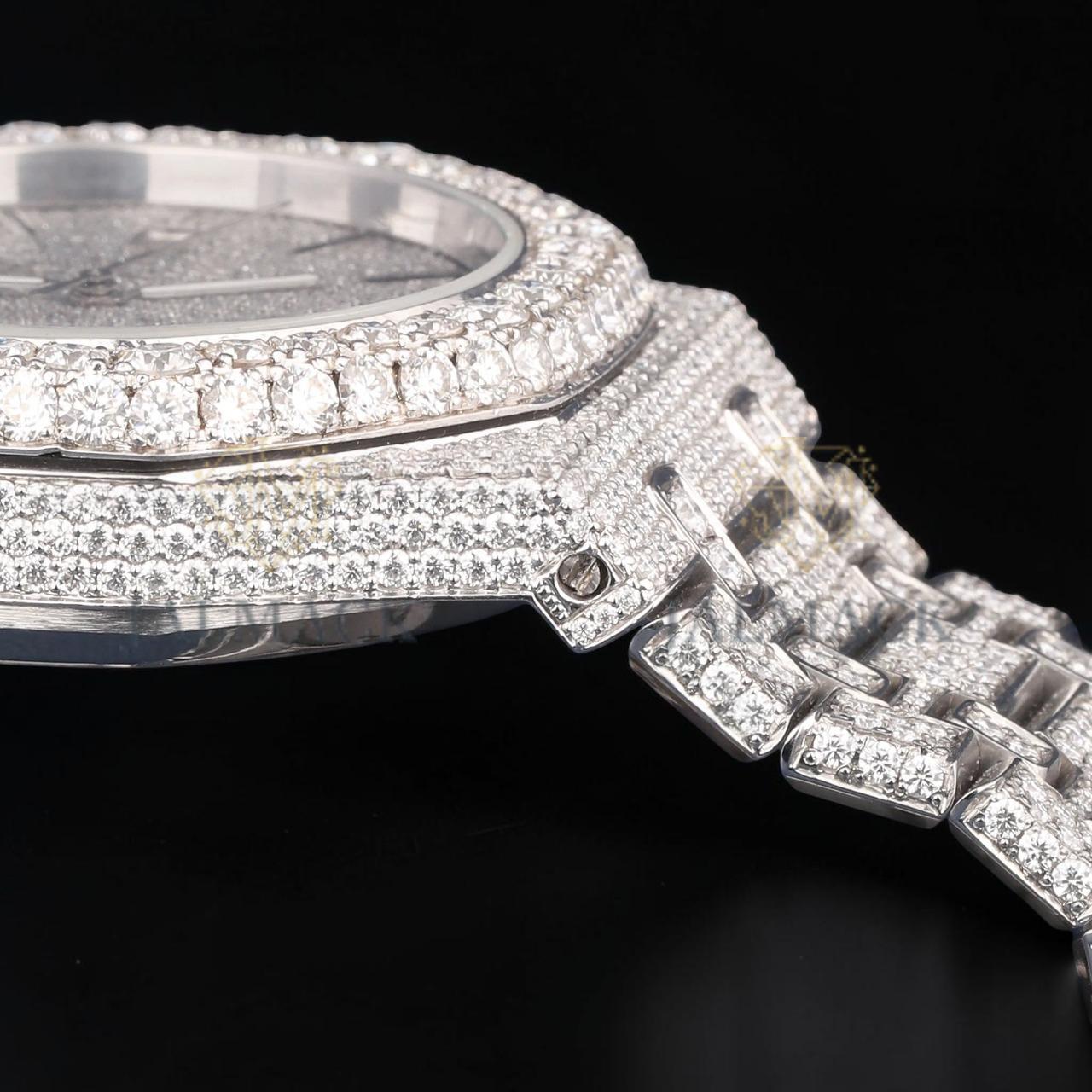 Luxury Silver Moissanite Automatic Diamond Watch VVS1 D Color