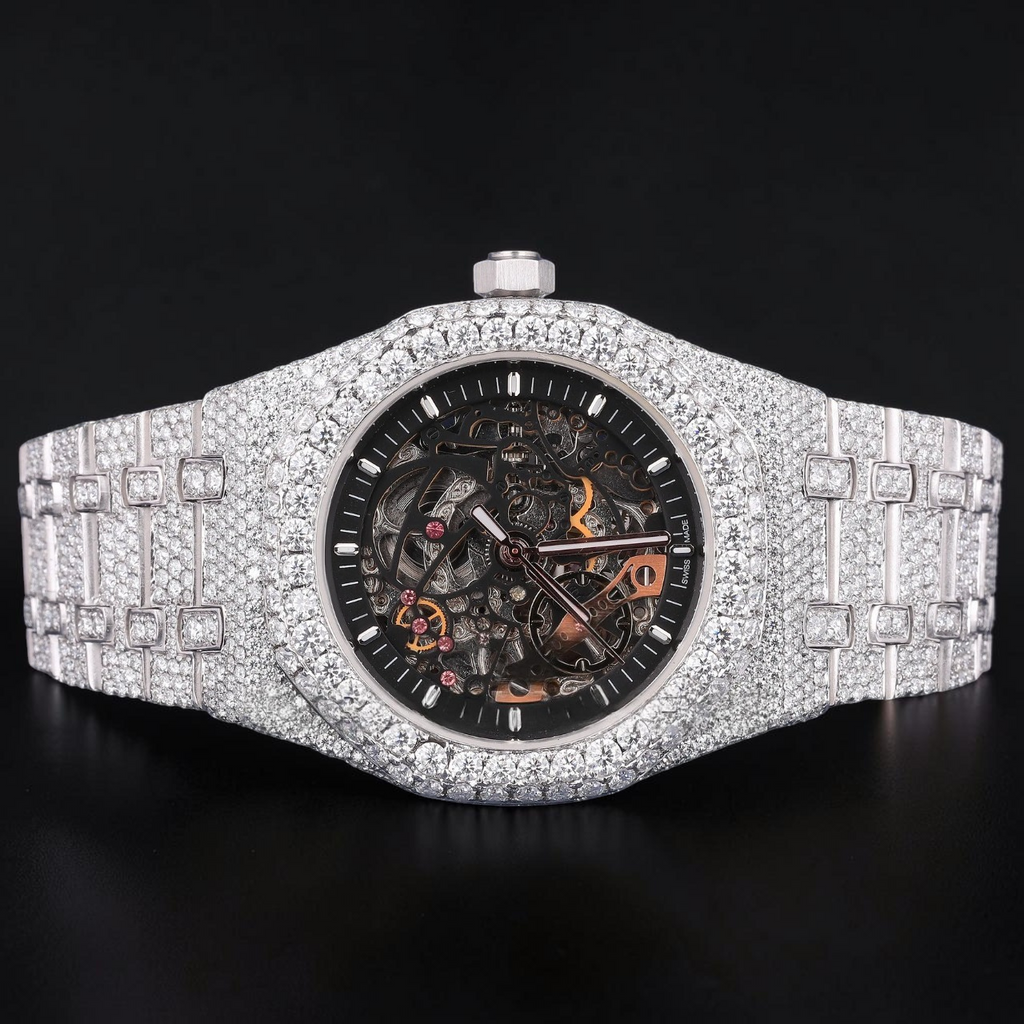 Luxury Skeleton Moissanite Watch VVS1 D Color