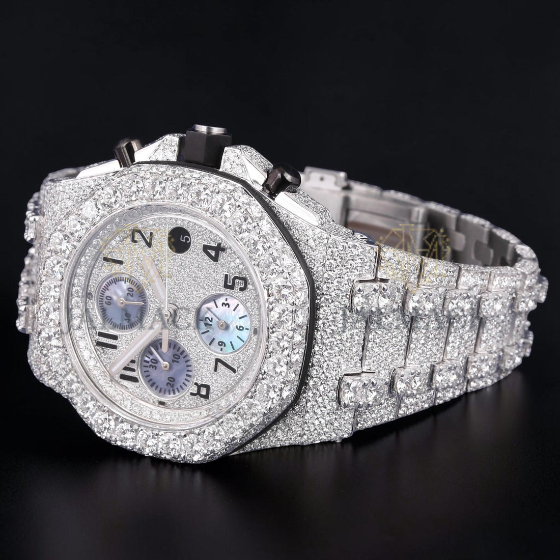 Luxury Silver Moissanite Chronograph Watch VVS1 D Color