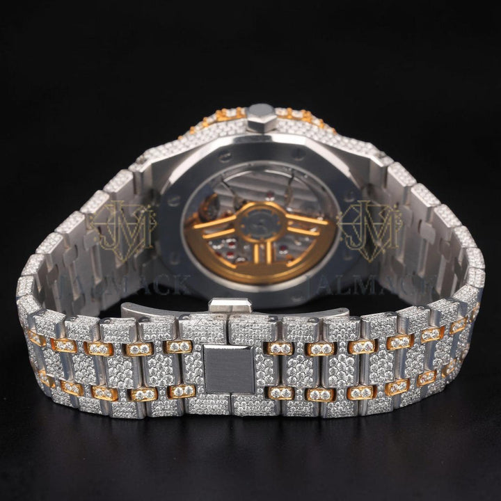 Luxury Two-Tone Moissanite Automatic Date Watch VVS1 D Color Fully Iced Out