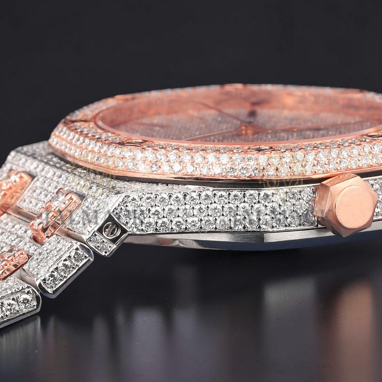 36mm Rose Gold Diamond Dial Moissanite Automatic Watch