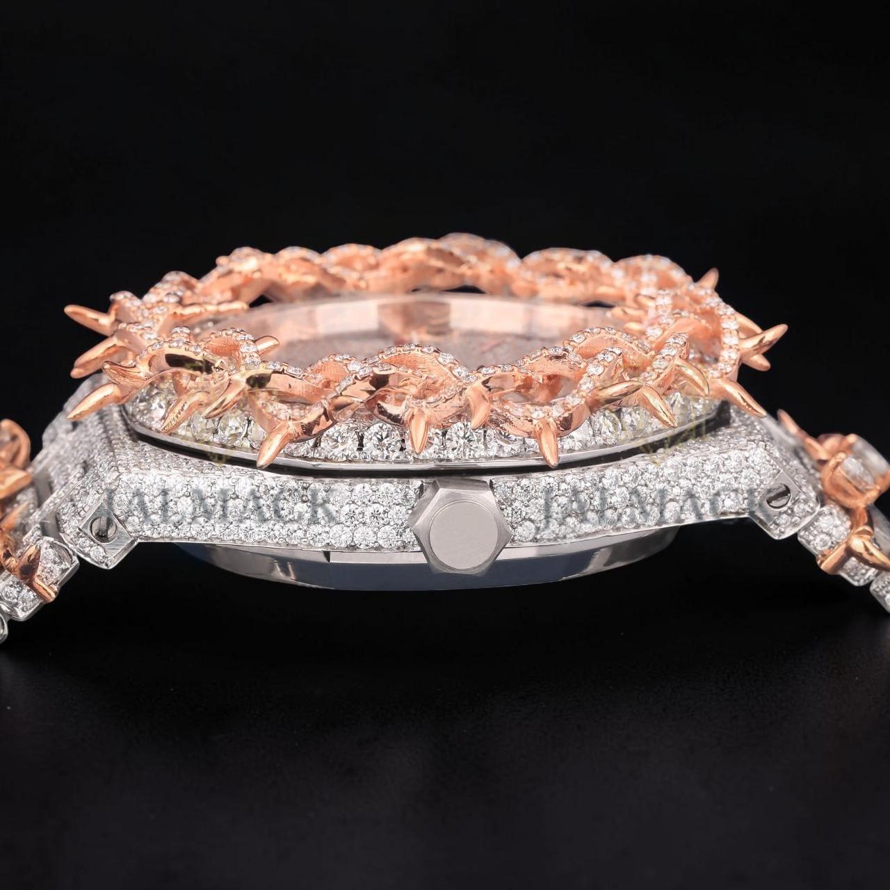 Luxury Rose Gold Thorn Moissanite Automatic Watch VVS1 D Color Fully Iced Out