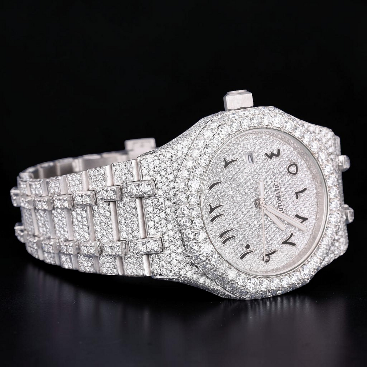 Arabic Dial White Gold VVS1 D Color Moissanite Diamond Automatic Watch