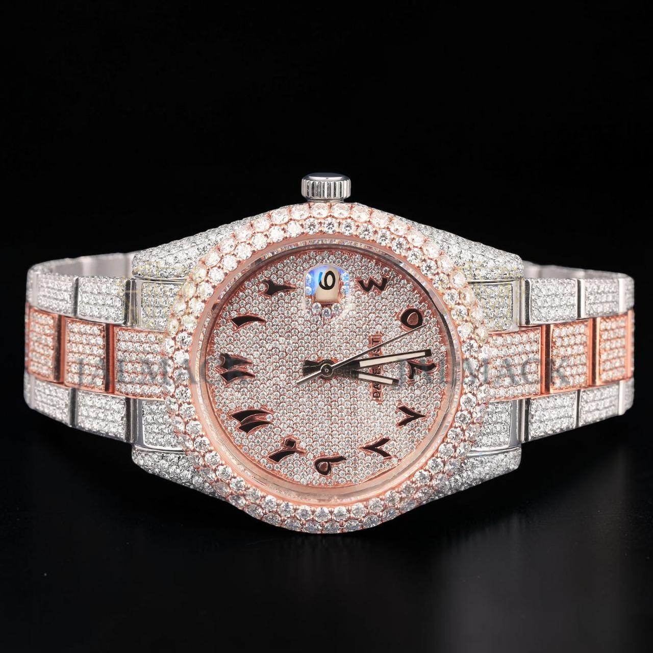 Luxury Rose Gold Chronograph Moissanite Watch VVS1 D Color Fully Iced Out