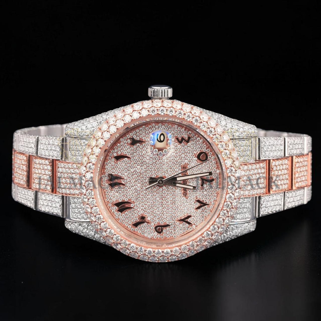 Luxury Rose Gold Chronograph Moissanite Watch VVS1 D Color Fully Iced Out