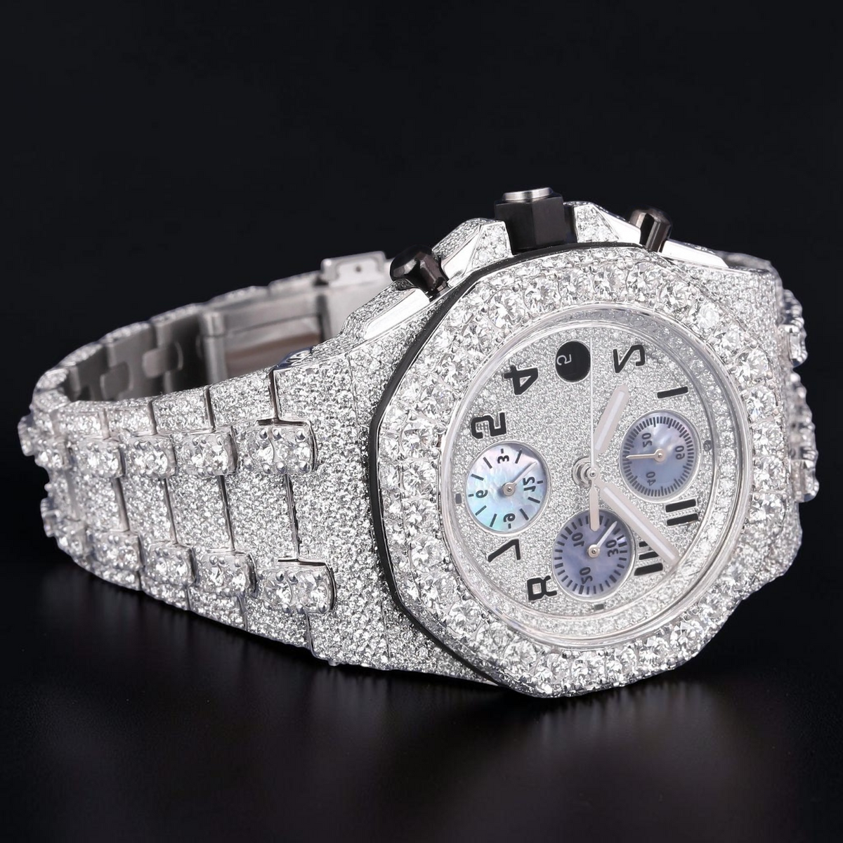 Luxury Silver Moissanite Chronograph Watch VVS1 D Color