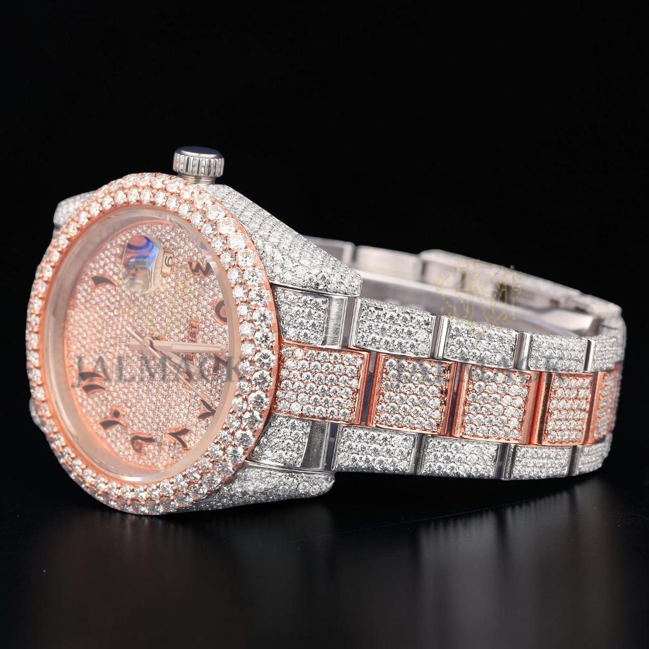 Luxury Rose Gold Chronograph Moissanite Watch VVS1 D Color Fully Iced Out