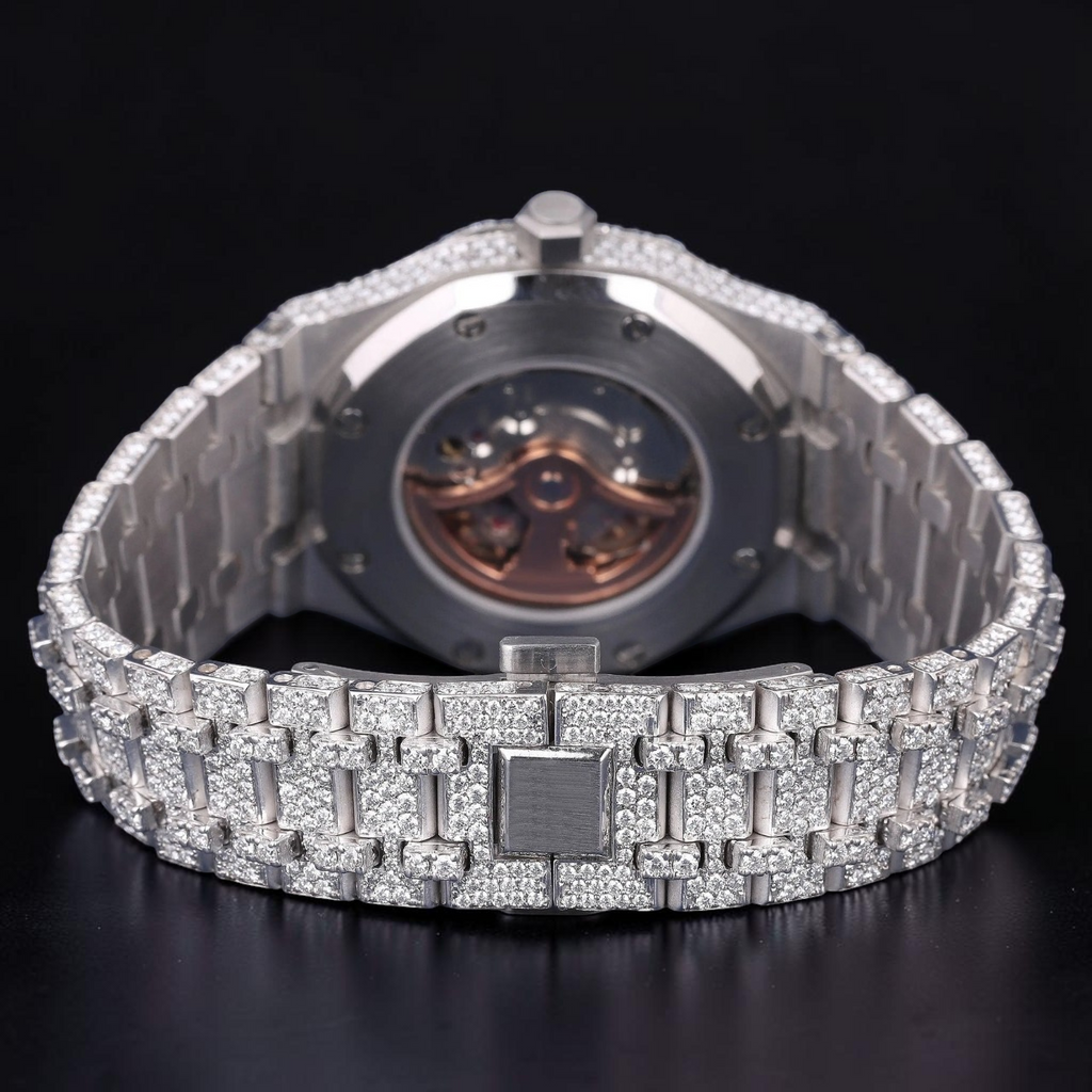 Arabic Dial White Gold VVS1 D Color Moissanite Diamond Automatic Watch