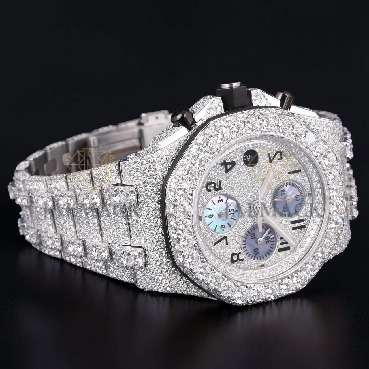 Luxury Silver Moissanite Chronograph Watch VVS1 D Color