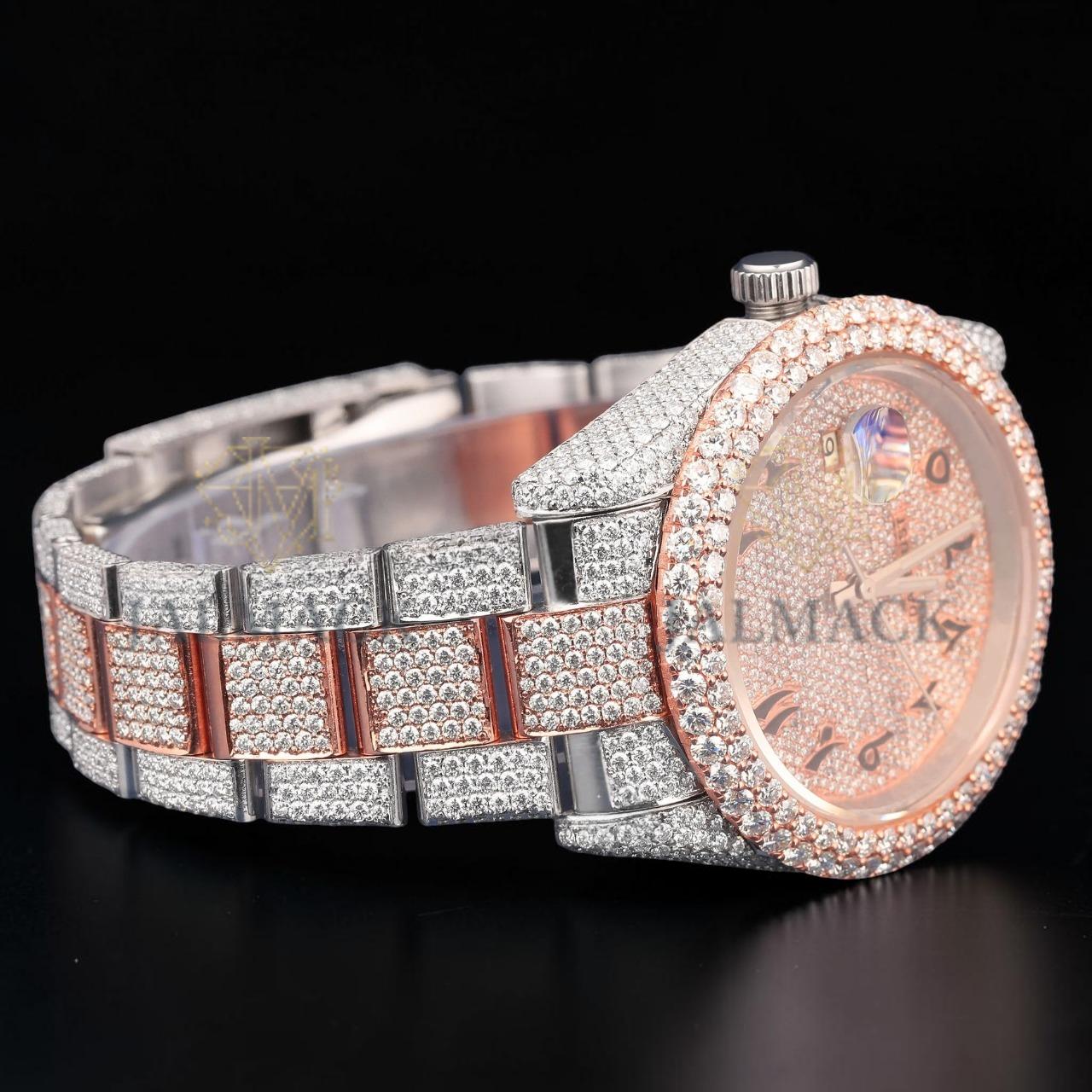Luxury Two Tone Rose Gold Moissanite Automatic Watch VVS1 D Color