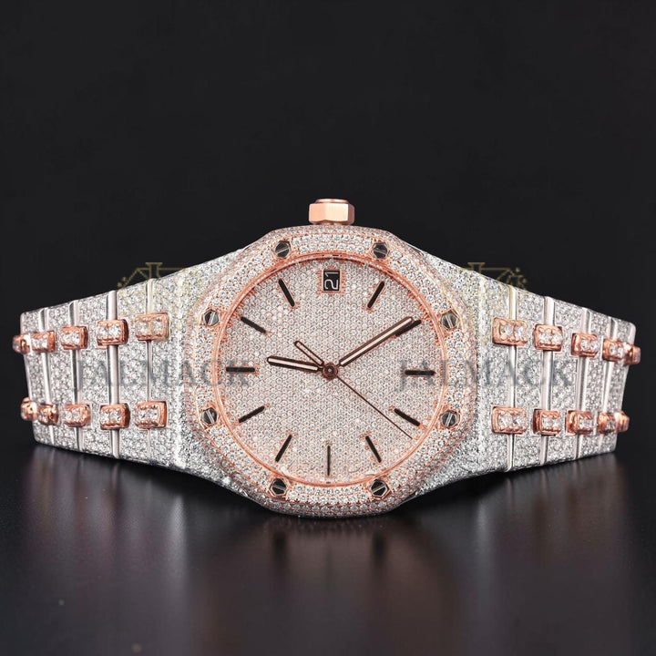 36mm Rose Gold Diamond Dial Moissanite Automatic Watch