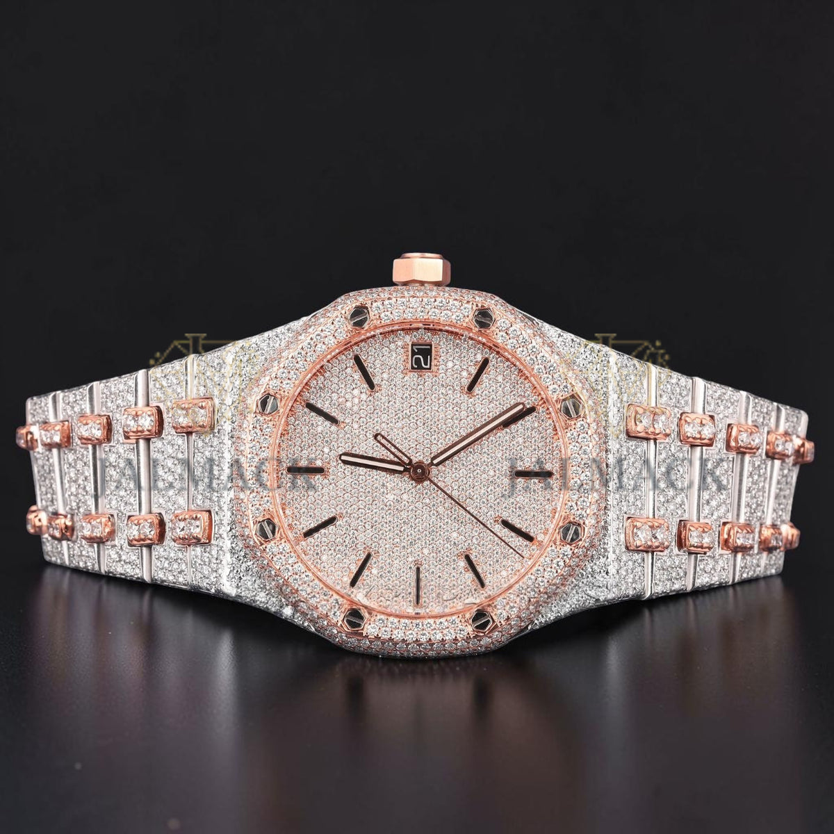 Rose Gold Diamond Dial Moissanite Automatic Watch
