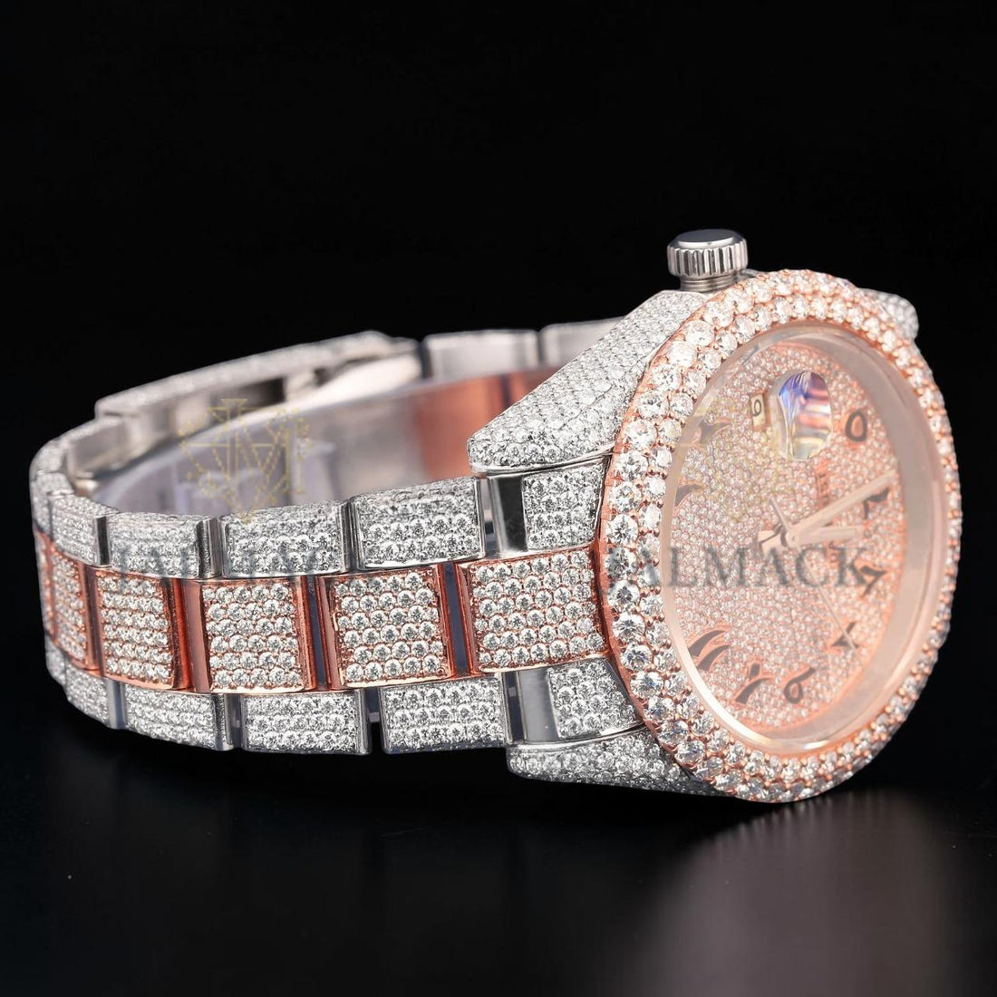 Luxury Rose Gold Chronograph Moissanite Watch VVS1 D Color Fully Iced Out