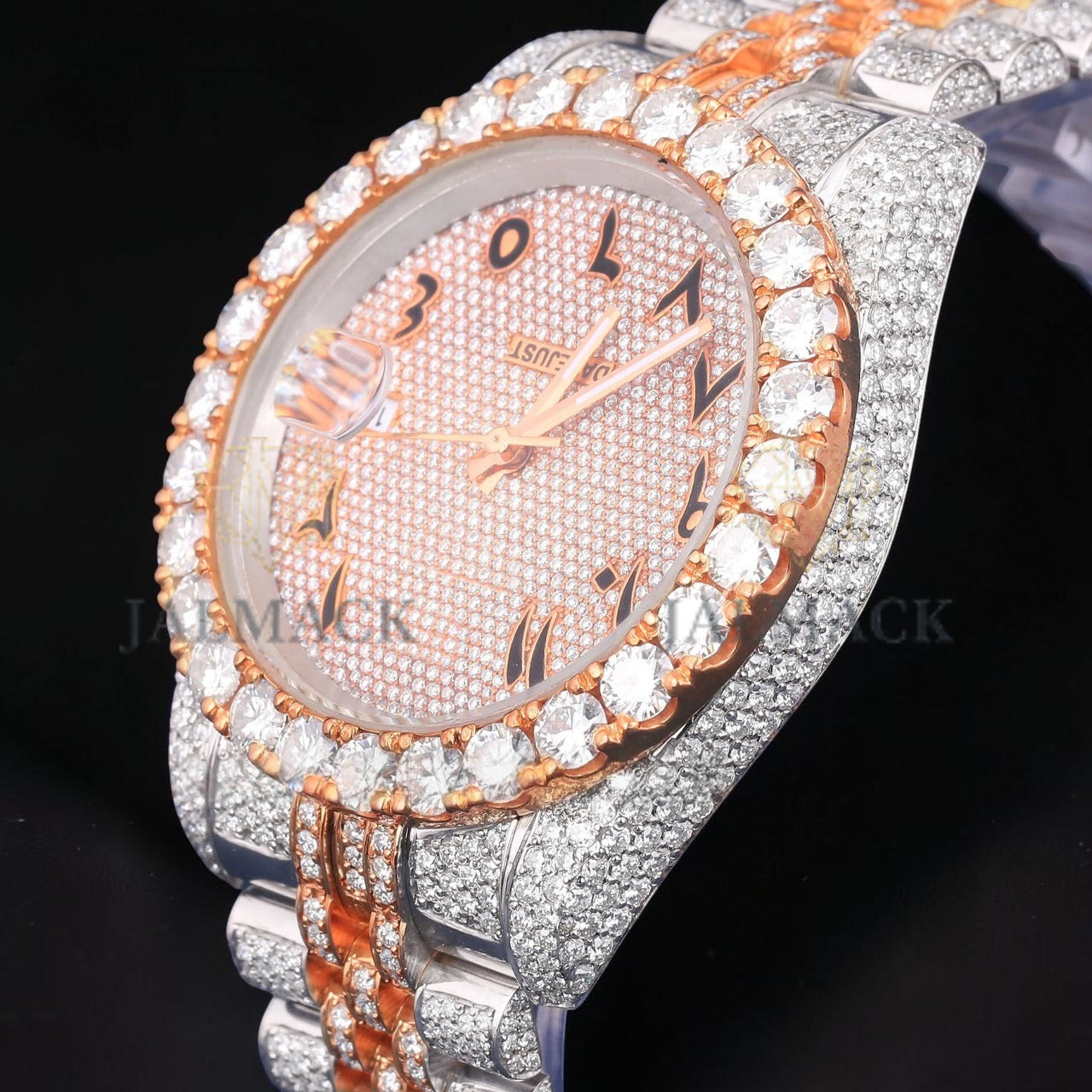 Luxury Rose Gold Moissanite Day Date Automatic Watch