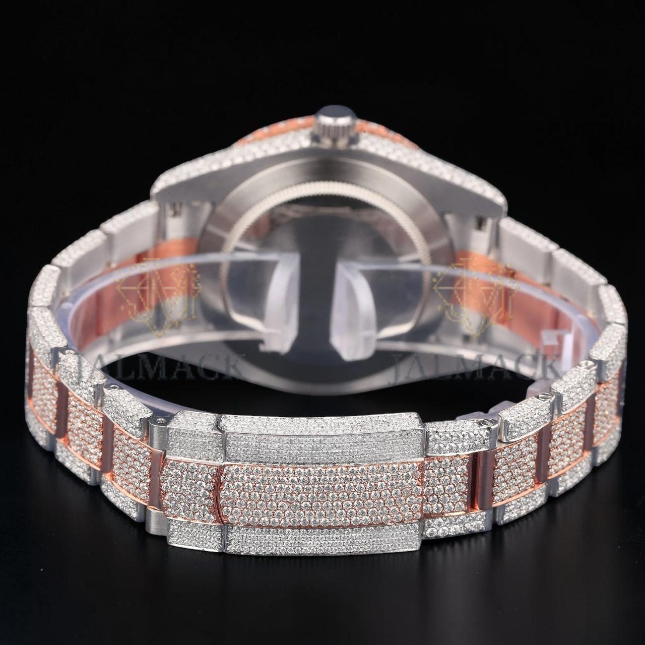 Luxury Two Tone Rose Gold Moissanite Automatic Watch VVS1 D Color