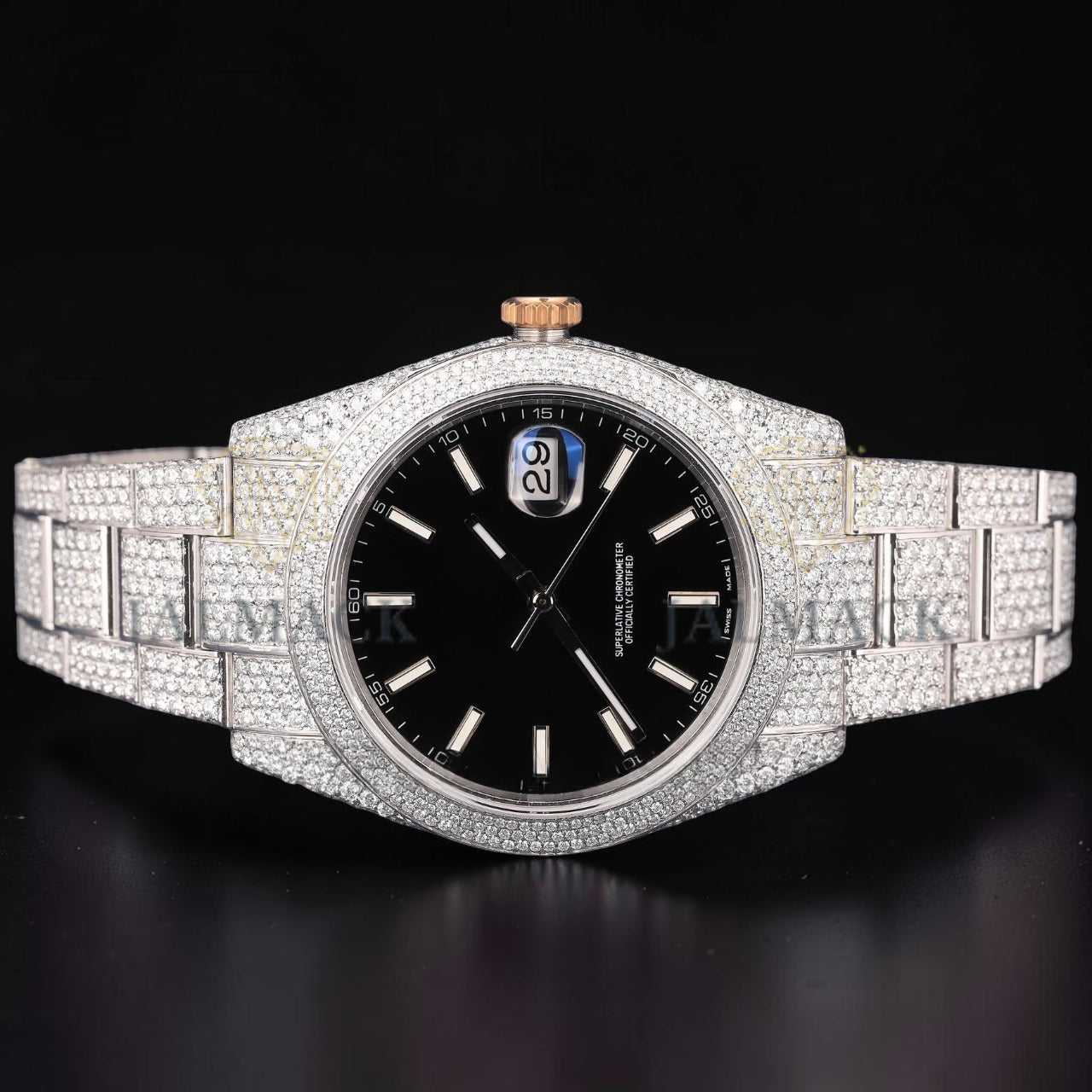 36mm Luxury Black Dial Moissanite Automatic Watch