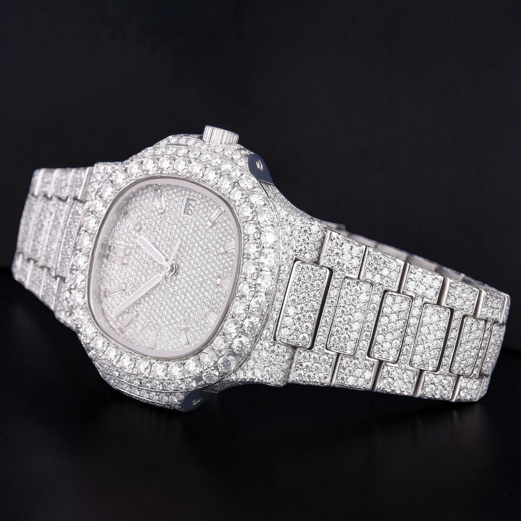 Luxury Silver Moissanite Automatic Watch VVS1 D Color
