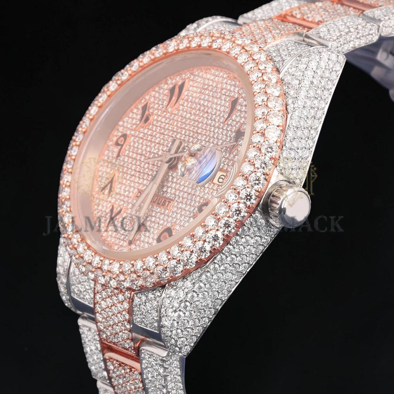 Luxury Rose Gold Chronograph Moissanite Watch VVS1 D Color Fully Iced Out