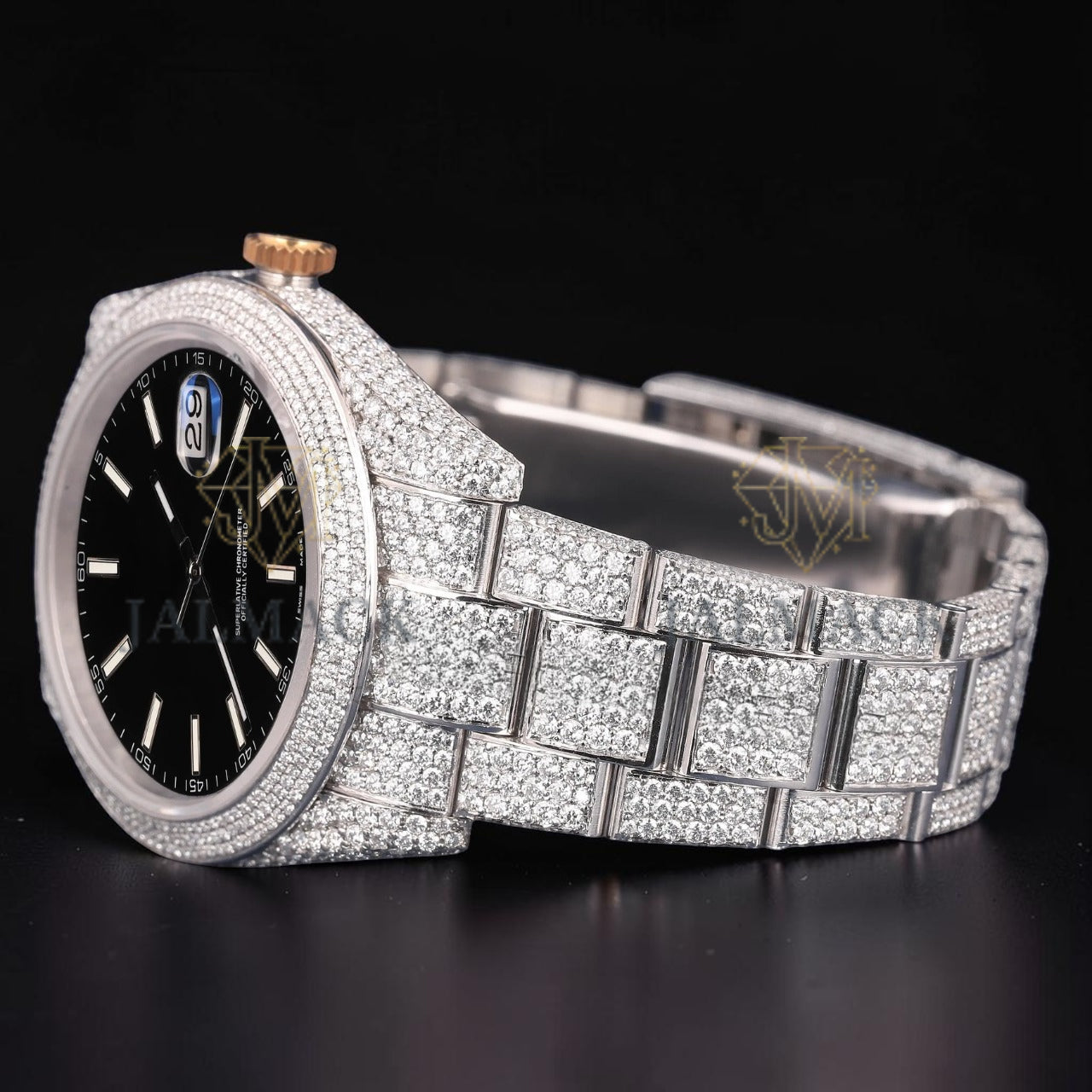 36mm Luxury Black Dial Moissanite Automatic Watch