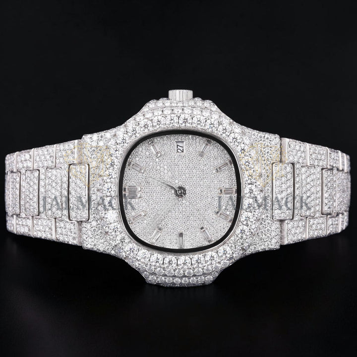 Luxury Silver Moissanite Automatic Watch VVS1 D Color