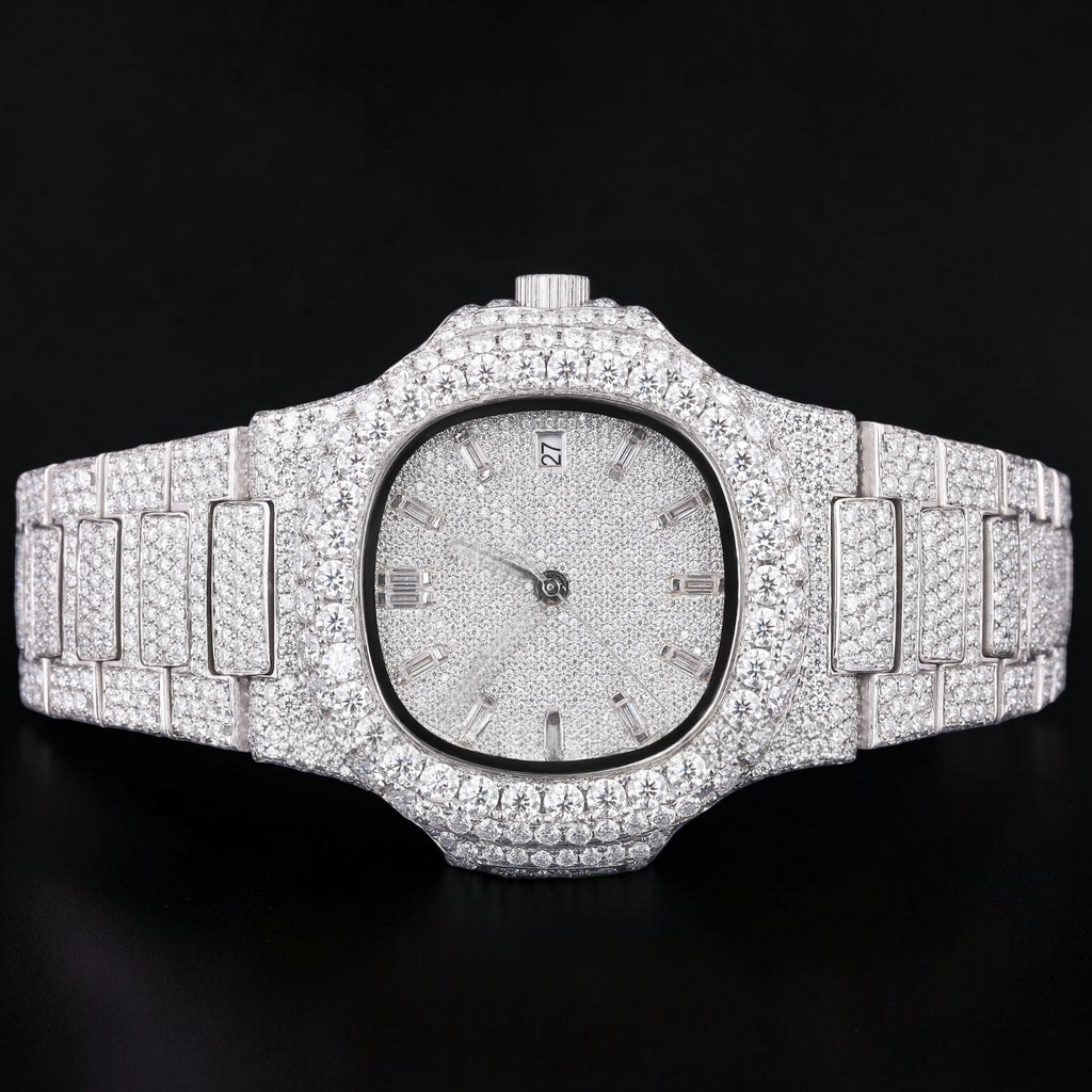 Luxury Silver Moissanite Automatic Watch VVS1 D Color