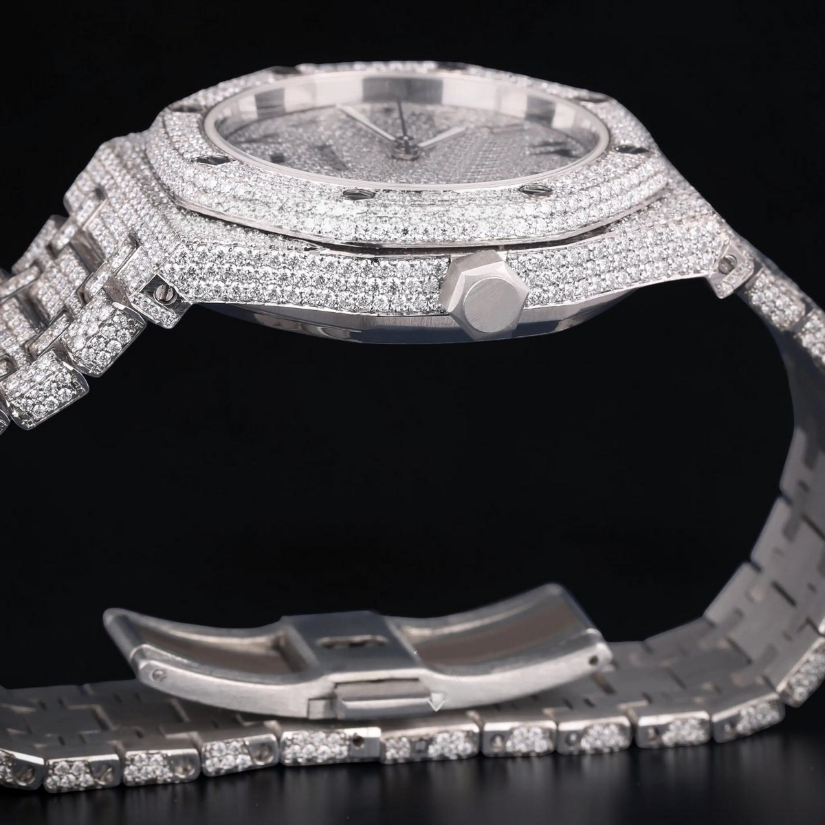 Luxury Silver Moissanite Automatic Watch VVS1 D Color Fully Iced Out