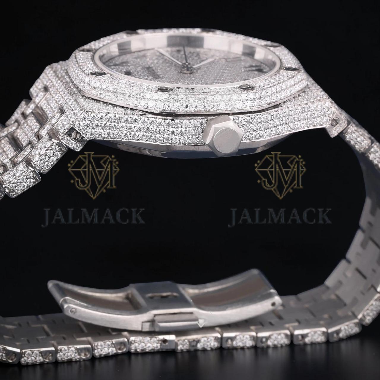 Luxury Silver Moissanite Automatic Watch VVS1 D Color Fully Iced Out