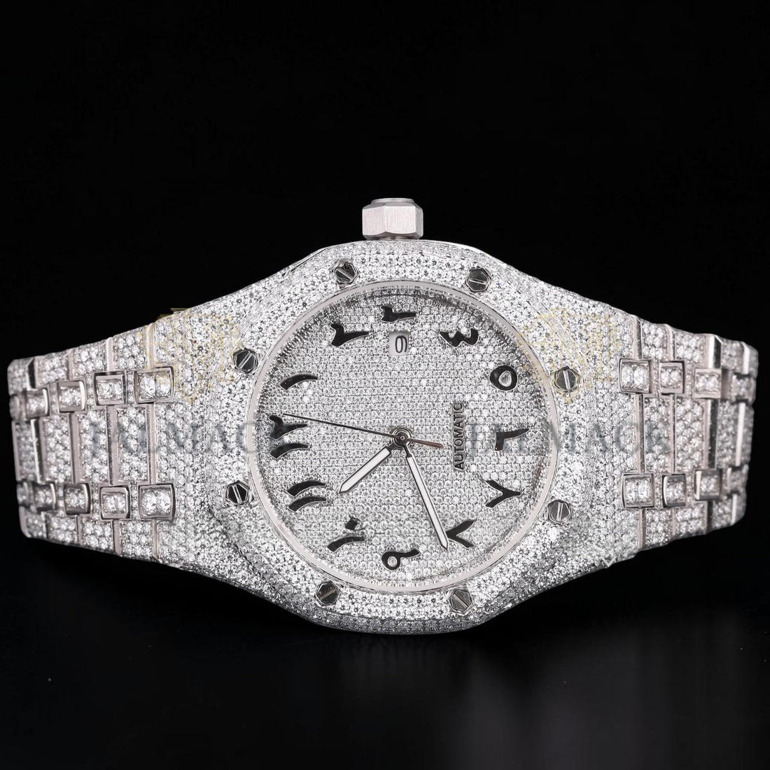 Luxury Silver Moissanite Automatic Watch VVS1 D Color Fully Iced Out