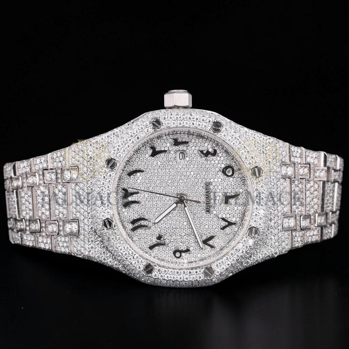 Luxury Silver Moissanite Automatic Watch VVS1 D Color Fully Iced Out