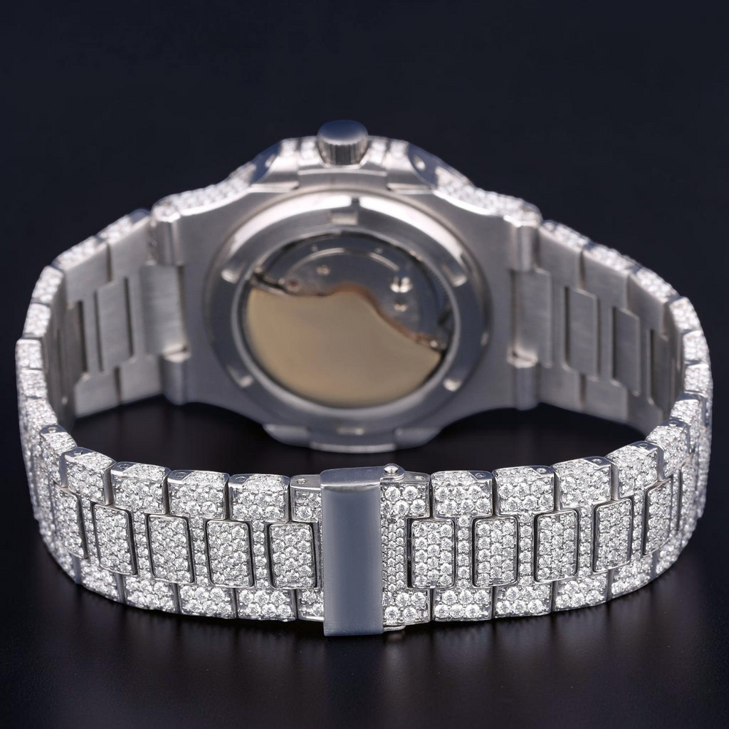 Luxury Silver Moissanite Automatic Watch VVS1 D Color