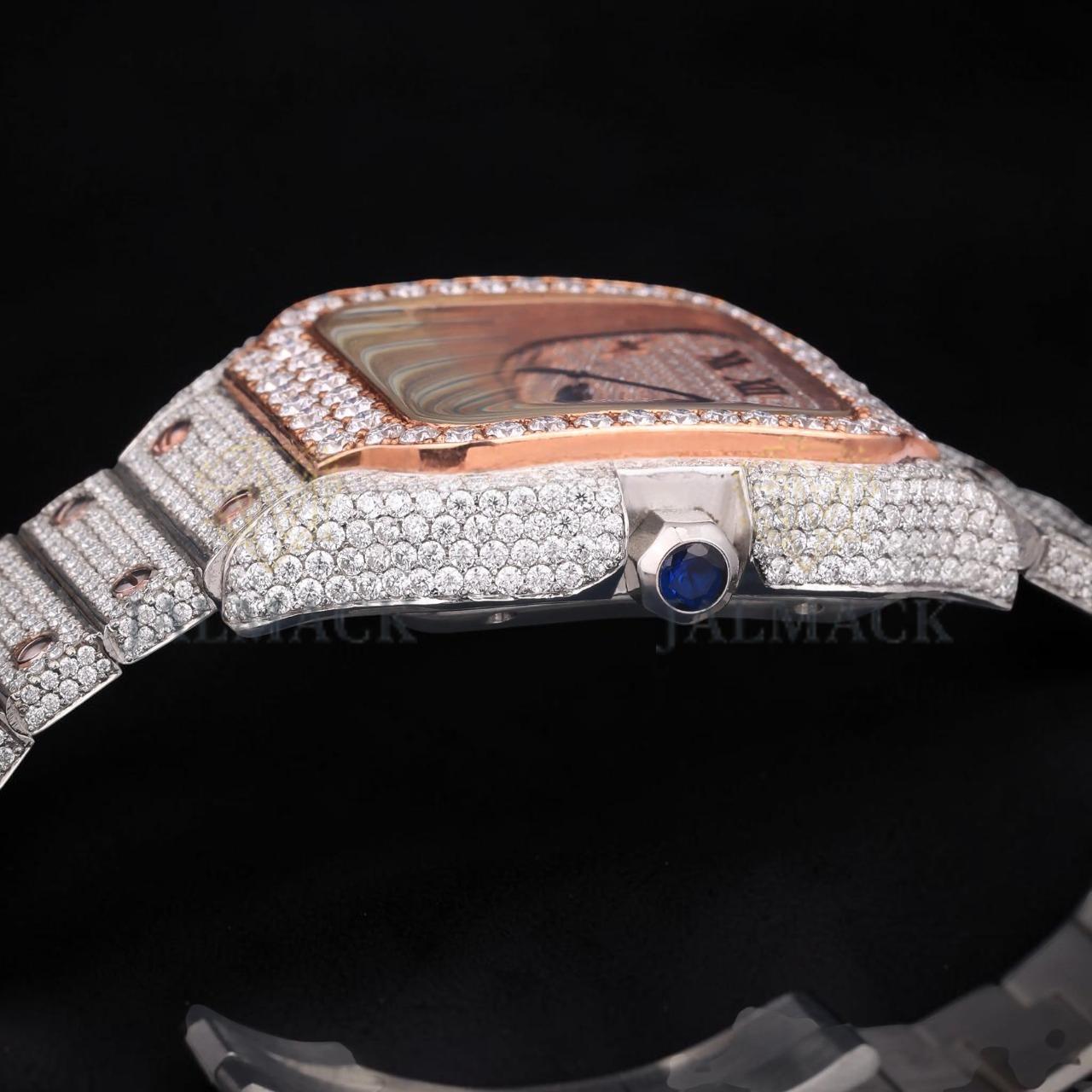 Luxury Two-Tone Roman Moissanite Automatic Date Watch VVS1 D Color Fully Iced Out