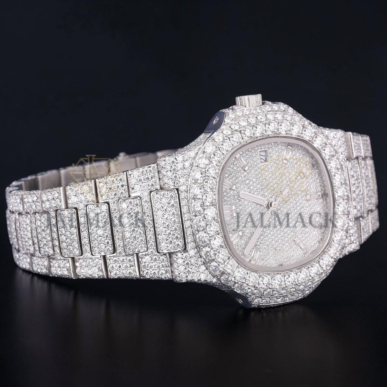 Luxury Silver Moissanite Automatic Watch VVS1 D Color