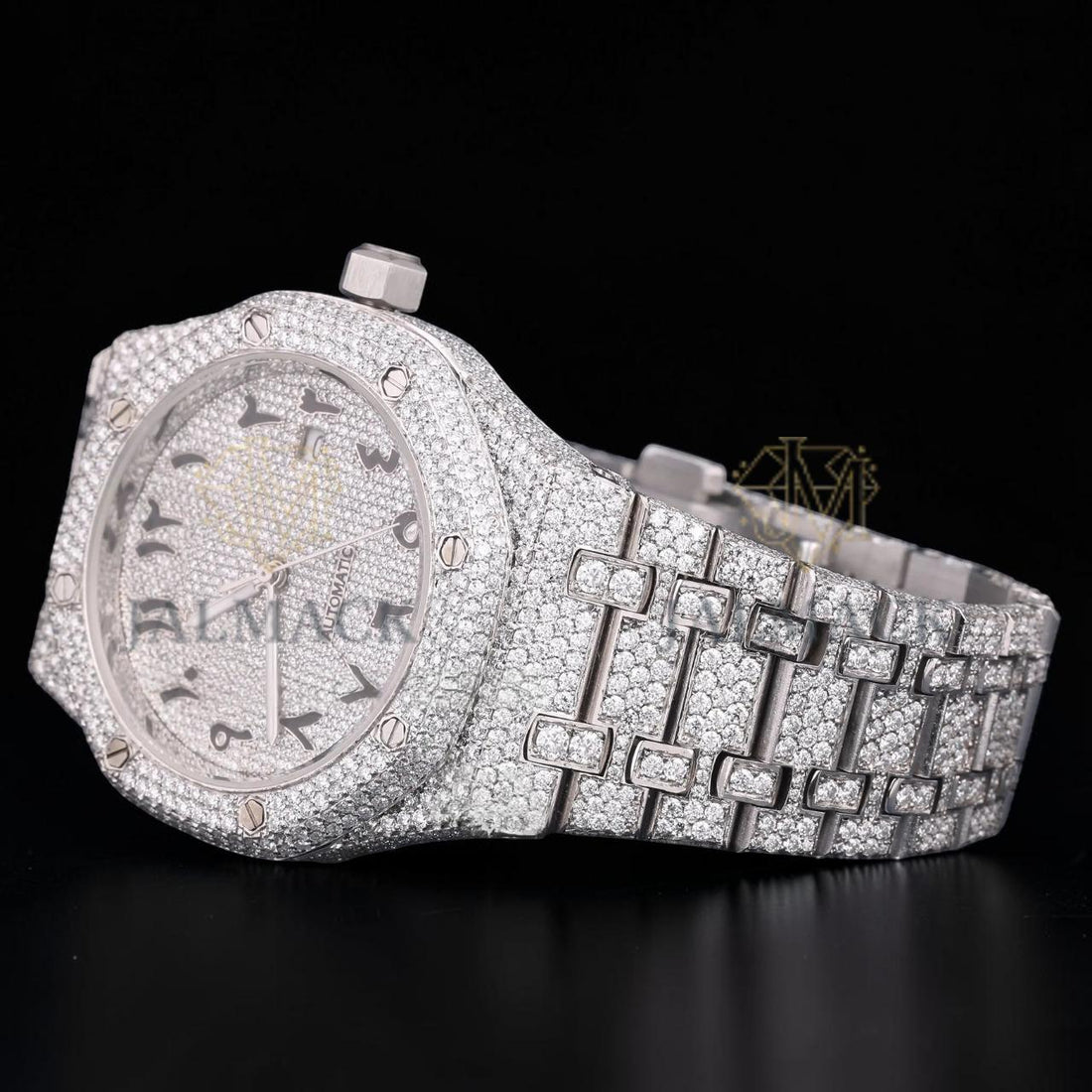 Luxury Silver Moissanite Automatic Watch VVS1 D Color Fully Iced Out