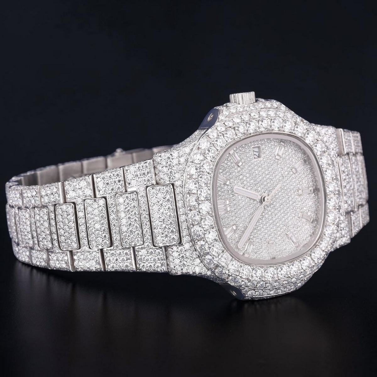 Luxury Silver Moissanite Automatic Watch VVS1 D Color