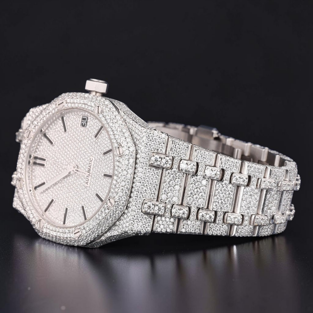 White Diamond Dial Automatic Moissanite Watch